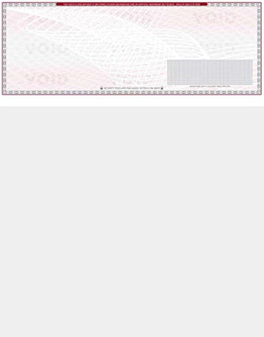 100 Blank Check Stock - Check on Top Art Deco- Paper Weight # 70"High Security" Check Paper Grey/Red Art Deco