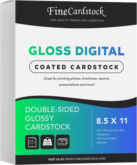 Double-Sided Heavyweight Gloss Digital C2S Cardstock – Perfect for Color Laser Printing, Flyers, Brochures, Photos | 8.5" x 11" | 100lb Cover | Acid Free, Glossy Coated on Both Sides | 200 Sheets