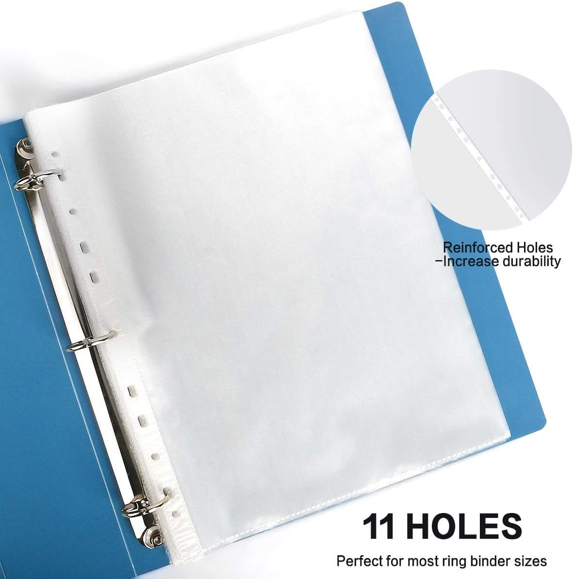 Sheet Protectors, HERKKA 500 Pack Heavy Duty Page Protectors Holds 8.5 x 11 inch Sheets, 9.25 x 11.25 inch Top Loading, Clear, Reinforced 11-Hole Fit for 3 Ring Binder