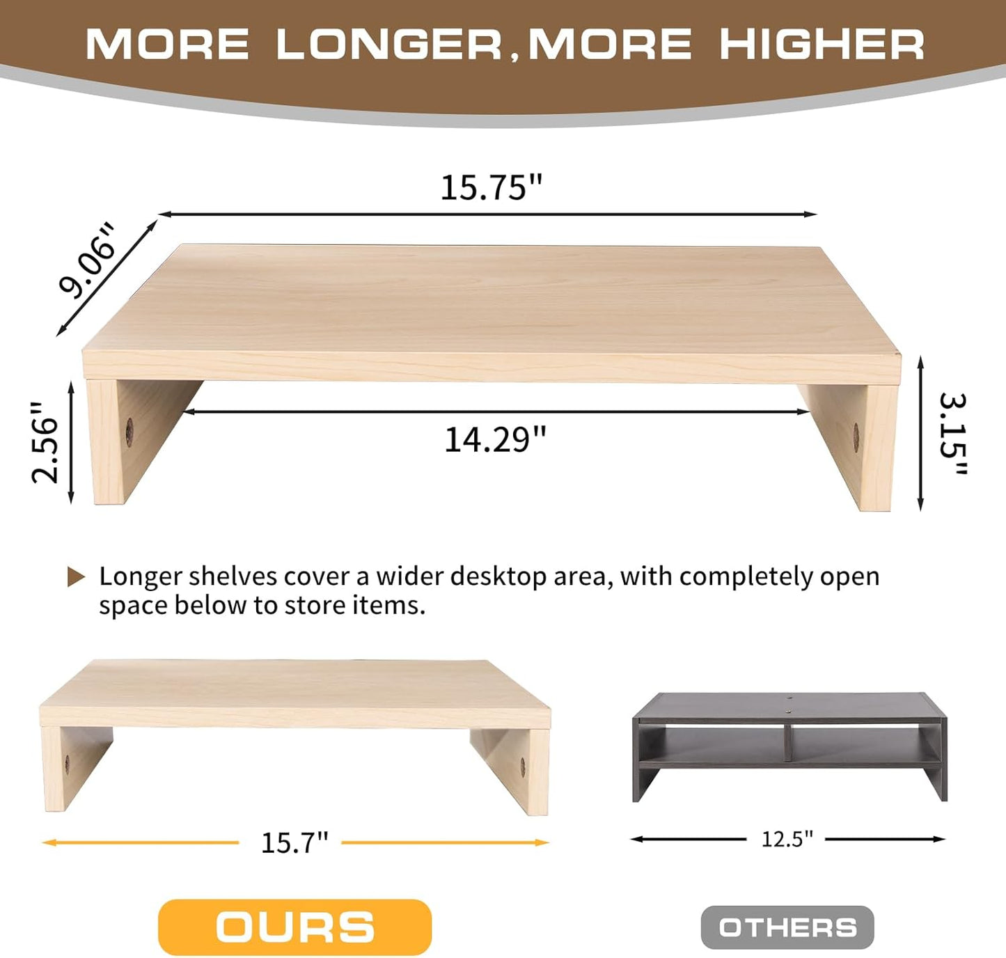 Monitor Stand Riser, Computer Stand, Desk Organizers and Accessories, Laptop Shelf Computer Monitor Riser with Storage for TV Screen PC Printer (Oak-15.75inch)