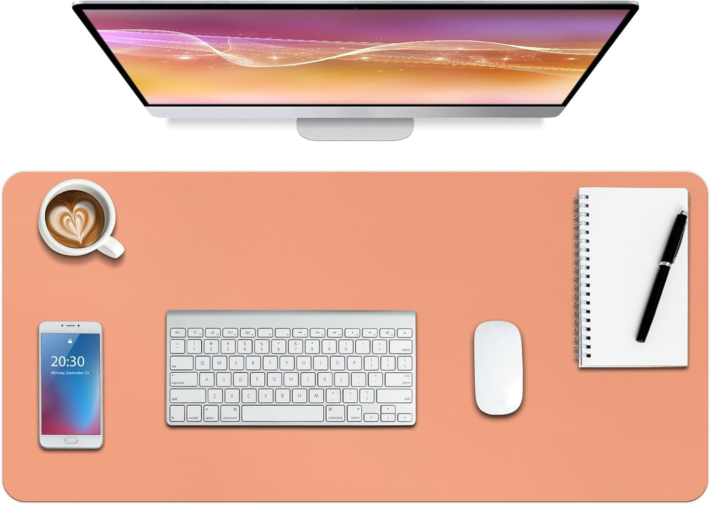 Boutilon Leather Desk Pad Protector,Non-Slip Mouse Pad,Laptop Desk Pad,Office Mouse Mat,Waterproof Leather Desk Blotter,Desk Writing Pad for Office and Home (XL-Orange Pink,35.4"x 15.7")