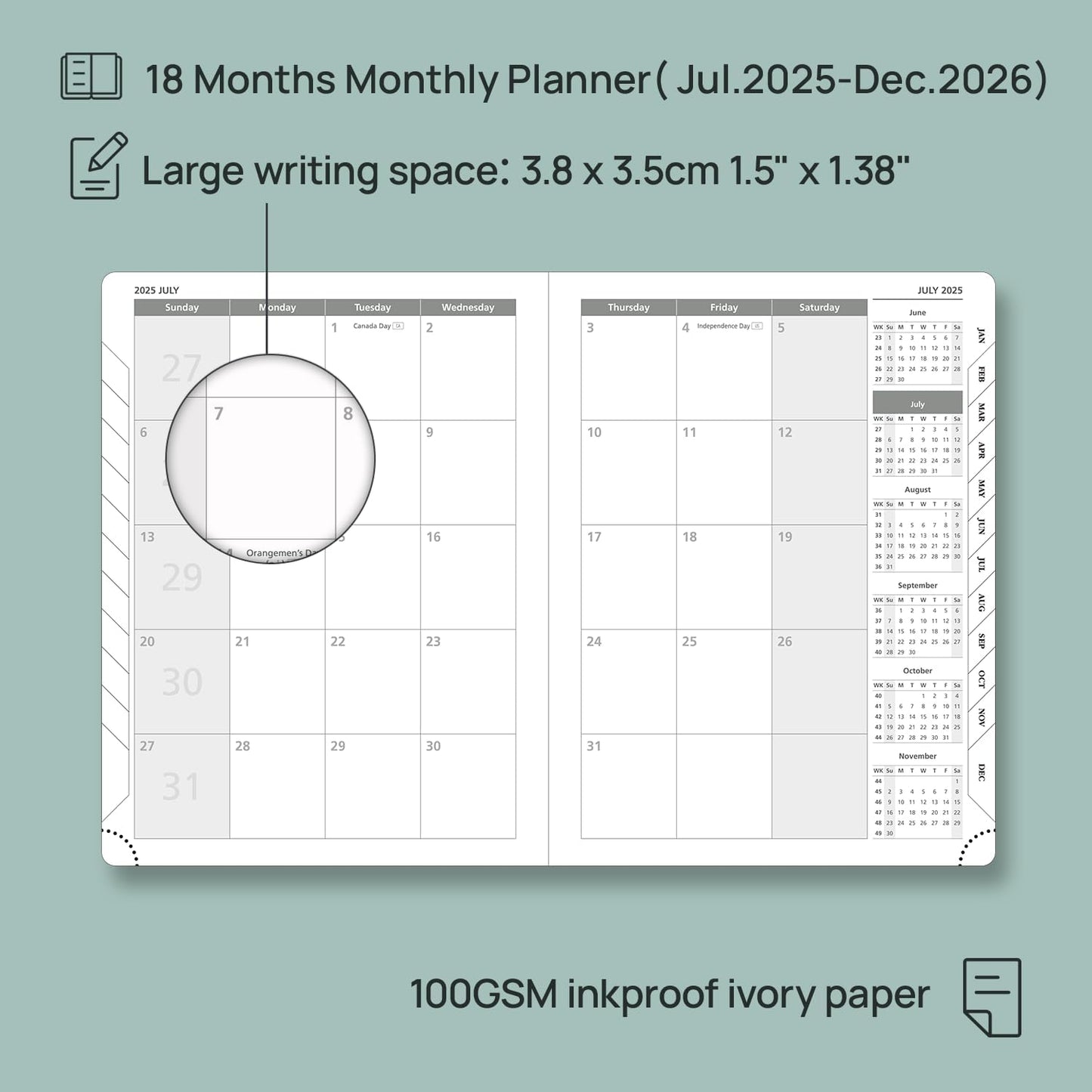 POPRUN Monthly Planner 2025-2026 (Medium- 6.5'' x 8.5'' Soft Cover), 18-Month Calendar Book (Jul.2025-Dec.2026), Calendar Planner with Monthly Tabs & Pocket, 100 GSM Paper - Night Sky Blue