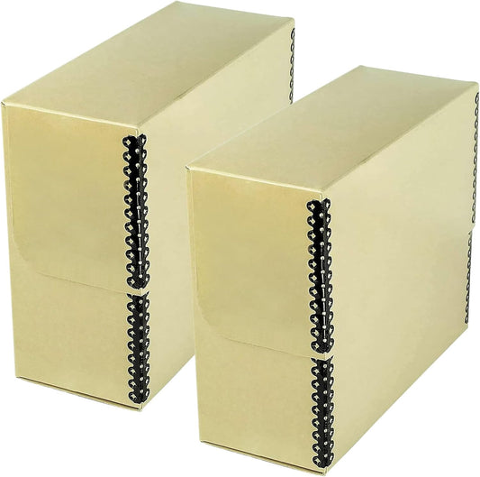 Lineco Archival Document Storage Box with Metal Edge, Acid-Free Tan Boxboard, Organize and Store Files, Prints, Photos, Legal-Sized Case 15.5" x 10.5" x 5" Wide, Pack of 2