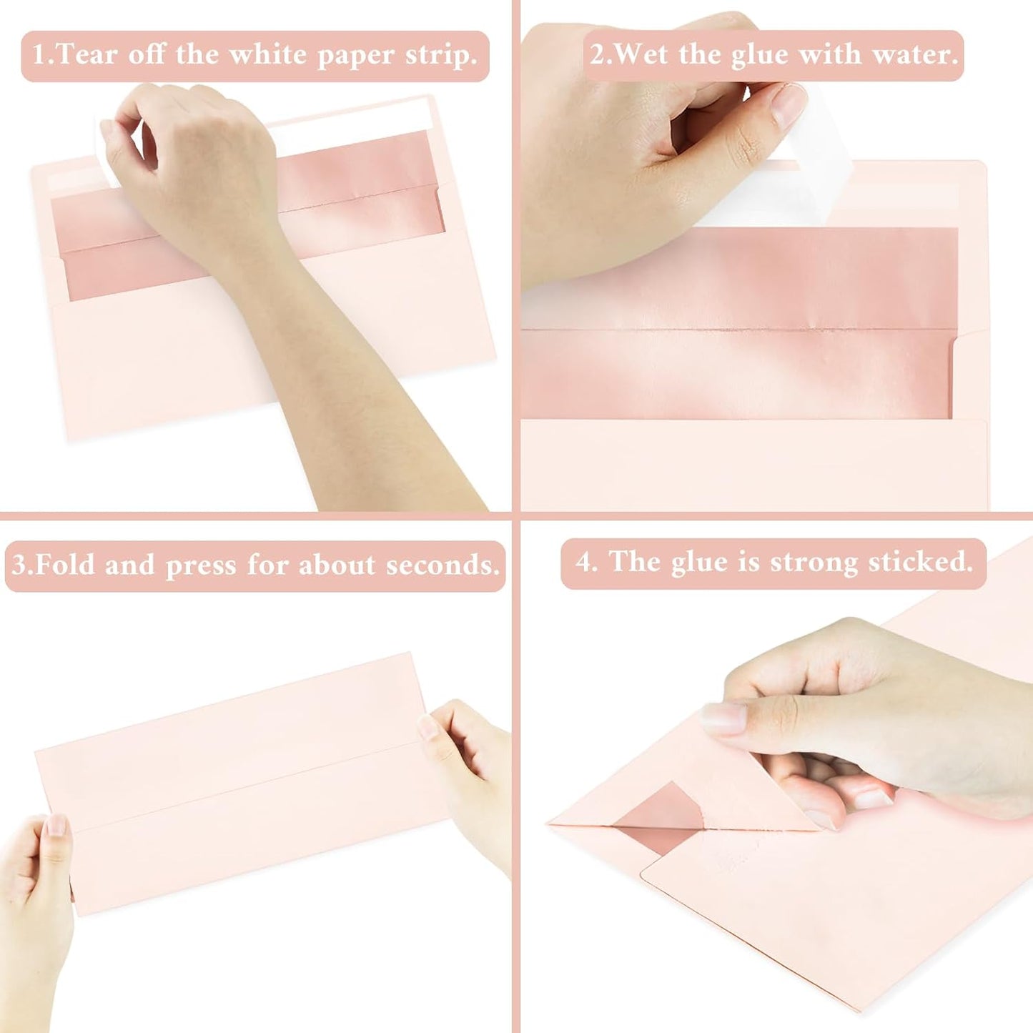 100 Pack #10 Blush Pink Business Envelopes with Metallic Rose Gold Foil Lining, Standard Letter Size Mailing Envelopes Self Seal for Checks Invoices Party Birthday Wedding, 4 1/8 x 9 1/2 Inch