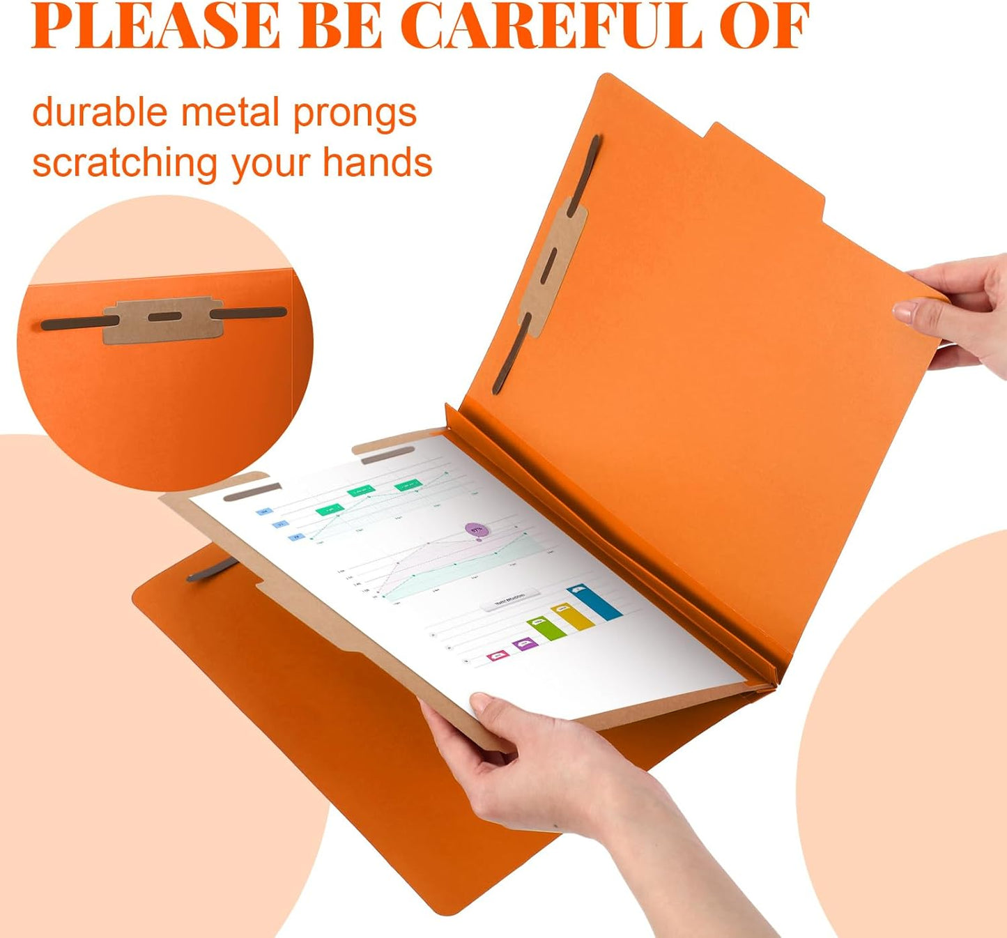 12 Pcs Classification Folders Letter Size, 1 Divider Pressboard File Folder with Fasteners, Expanding File Organizer Bulk for Teachers, Clergy, Office, Church, Christmas Donations (Orange)