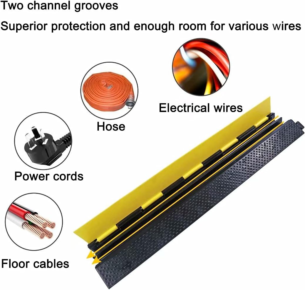 Rubber Cable Ramp Cord Cover Cable Protector Ramps Wire Hose Protective 2 Channel 22000Lbs Load Capacity Traffic Speed Bump for Asphalt Concrete Gravel Driveway Indoor Outdoor, 5 Pack