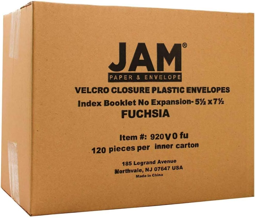 JAM PAPER Plastic Envelopes with Hook & Loop Closure - Index - 5 1/2 x 7 1/2 - Fuchsia Pink - 3/Pack