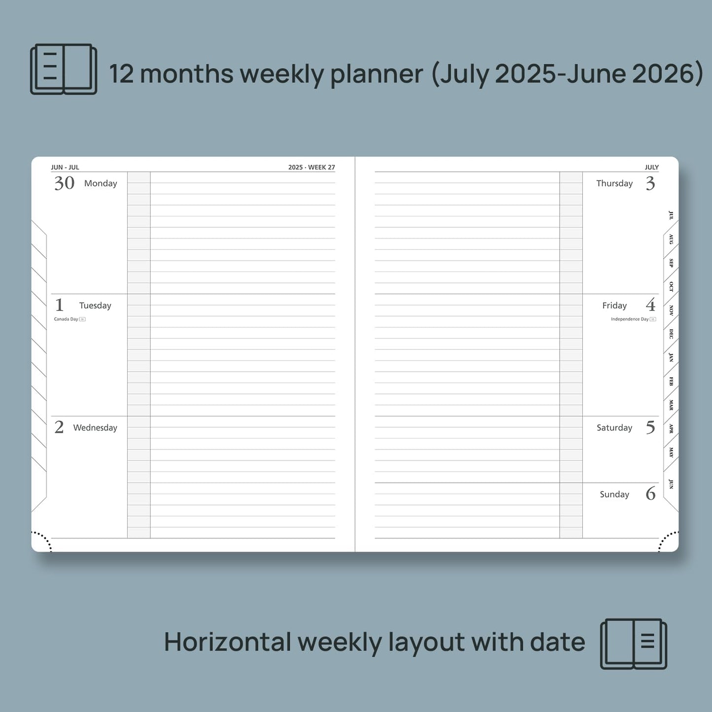 POPRUN Planner 2025-2026 (Large 8.5''x 10.5''), Horizontal Weekly Notebook Jul.2025 - Jun.2026, Academic Appointment Book with Monthly Tabs, Leather Hardcover, Inner Pocket, 100 GSM - Lavender