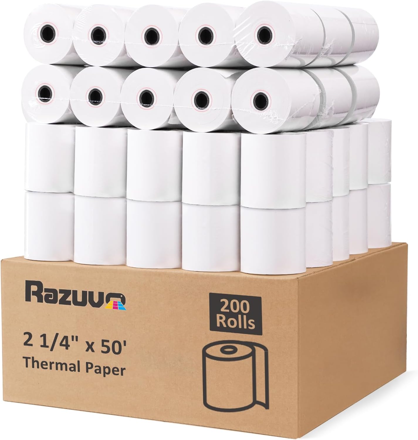(200 Rolls) 2 1/4 x 50 Thermal Paper Rolls- Credit Card Receipt Paper - BPA-Free, Compatible with Clover Flex, Square Terminal and More
