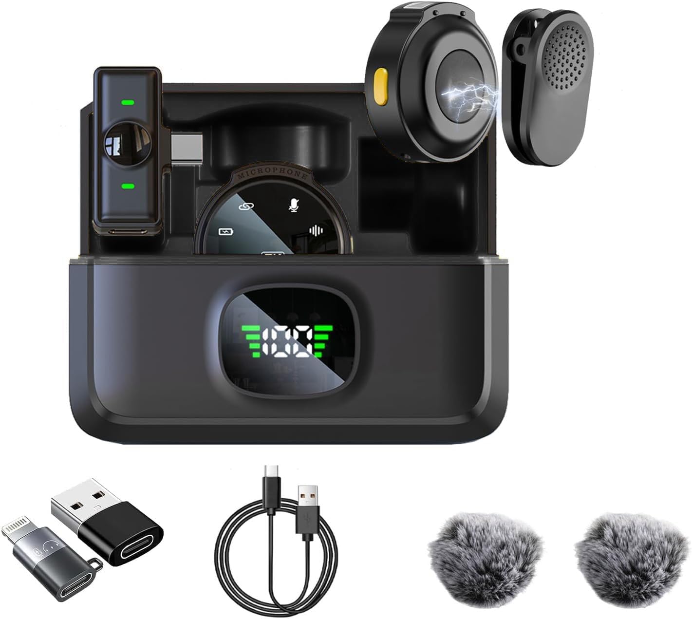 2 Pcs Professional Wireless Lavalier Microphone for iPhone iPad Android PC Camera with Adapter Included Noise Reduction Plug-Play Clip on Lapel Mic for YouTube, Recording, Vlogging, Live Streaming