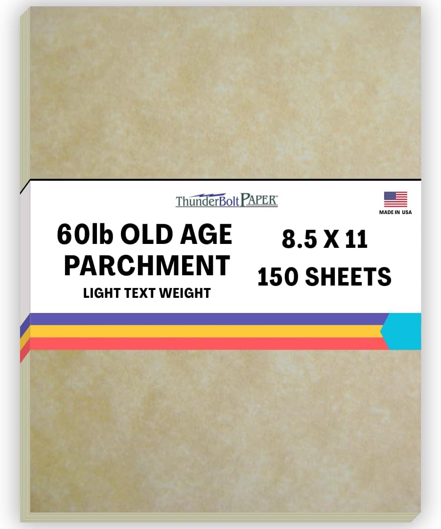 150 Old Age Parchment 60# Text (=24# Bond) Paper Sheets - 8.5 X 11 Inches Standard Letter|Flyer Size - 60 Pound is Not Card Weight - Vintage Old Parchment Semblance
