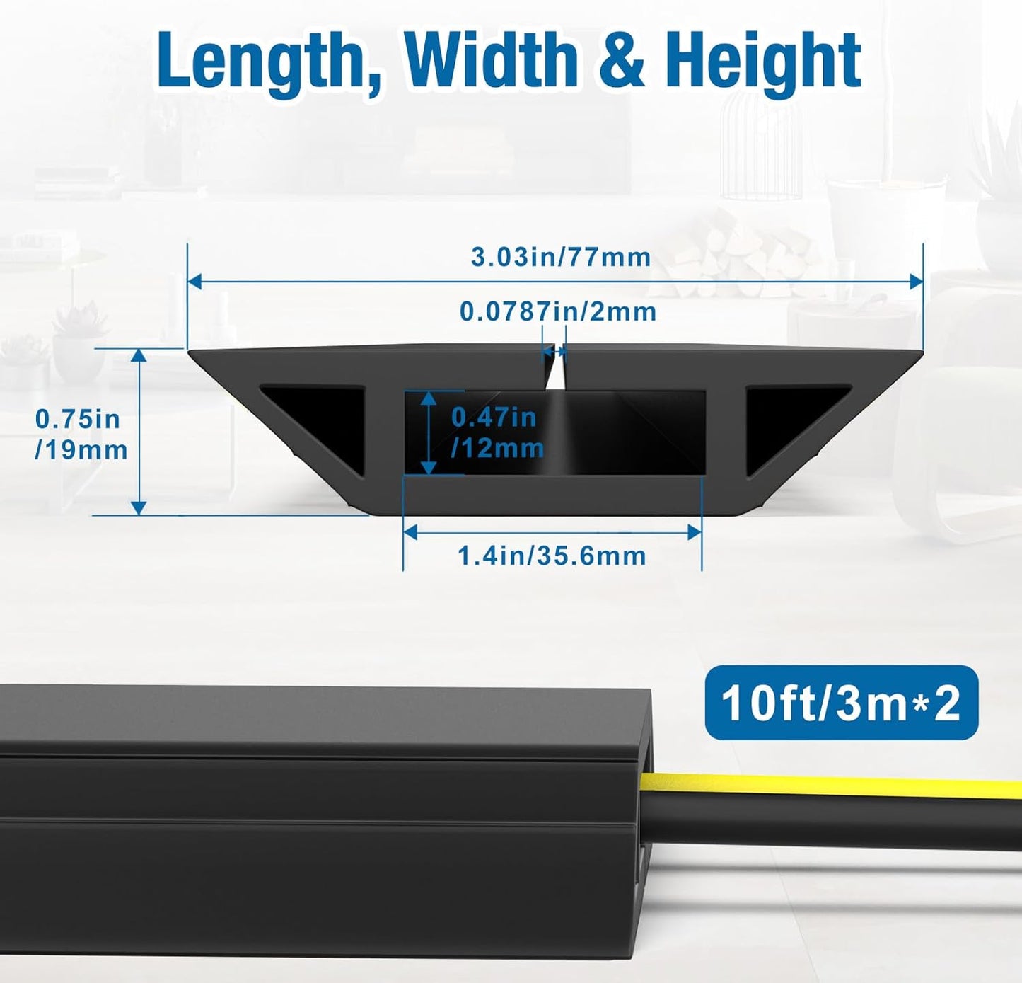 Eapele 10 ft Floor Cord Cover Heavy Duty Cable Protector, Easy to Unroll, Prevent Trip Hazard for Home Office or Outdoor Settings (Black - 2pcs)