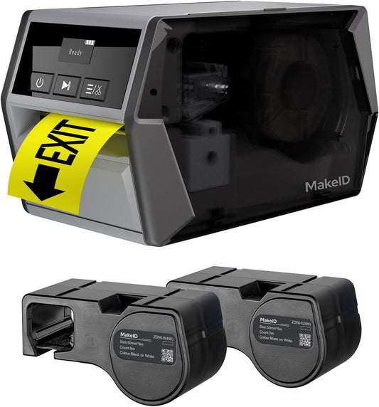 Makeid D50 Industrial Label Printer, Desktop Label Maker 2" Print Head, Mobile APP & PC Editor Compatible, 2600mAh Li-ion Battery, Come with 1.97" W x 26.24ft L Label Heavy-Duty Labeler for Job Sites