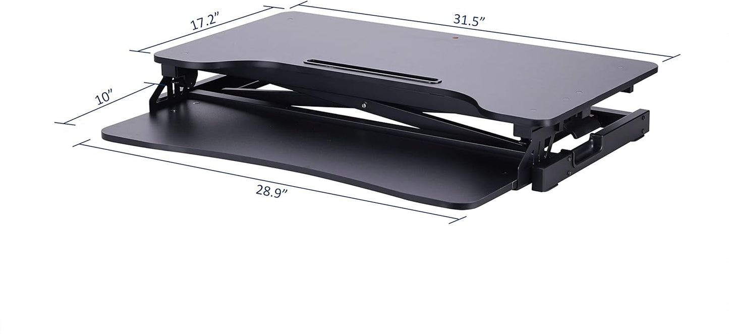 Rocelco Standing Desk Converter 31.5 Inch Sit Stand Up Dual Monitor Tabletop Riser with Tablet Mount, Height Adjustable Home Office Workstation - Deep Keyboard Tray for Laptop Mouse - Black (R VADRB)