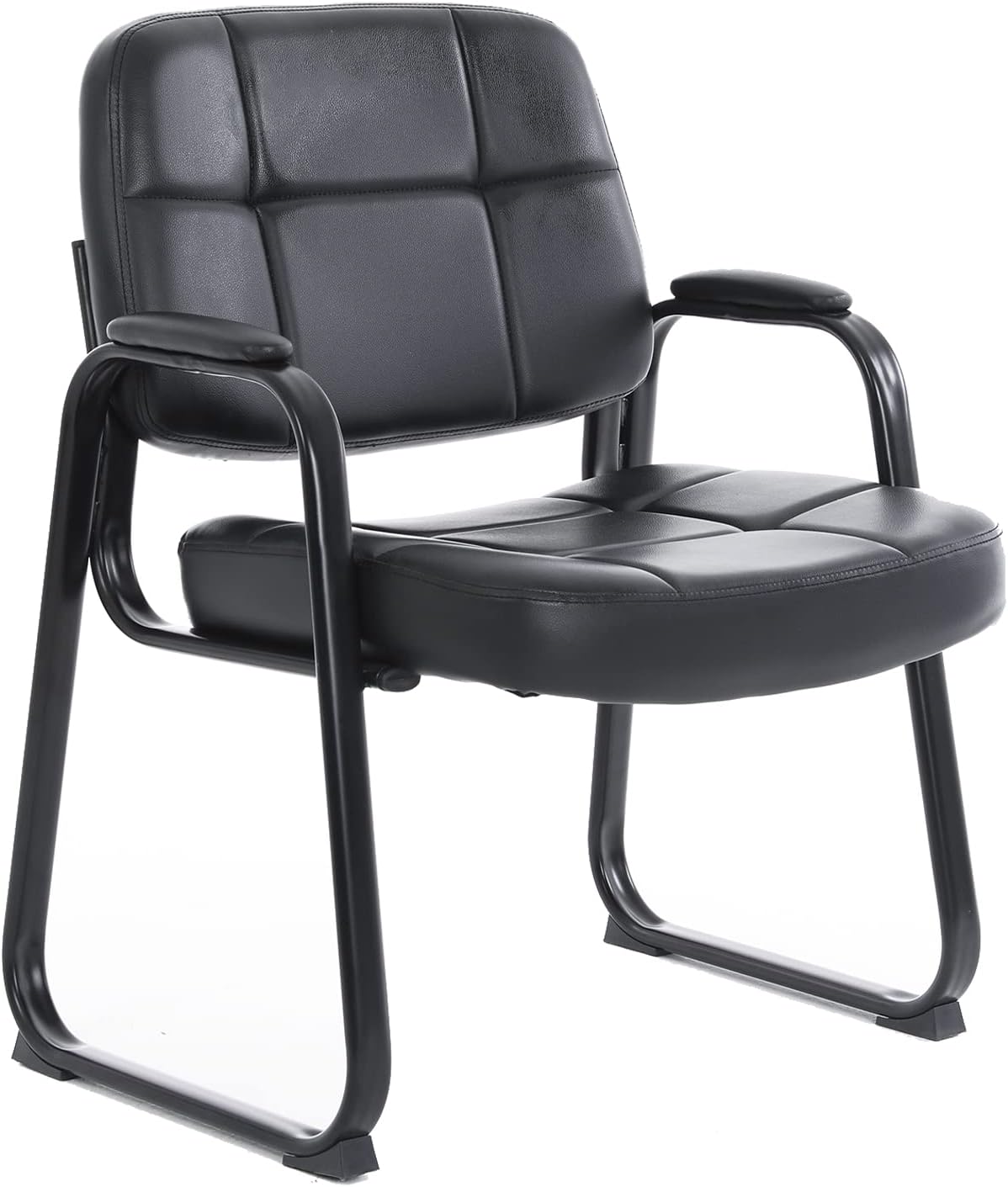 CLATINA Big & Tall Waiting Room Guest Chair with Bonded Leather Padded Arm Rest and Sled Base for Office Reception Lobby and Conference Desk, Black