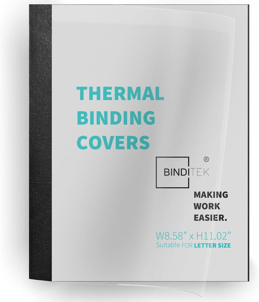 Binditek 10 Pack Thermal Binding Presentation Covers, 3/4 Inch Spine, Holds 160 Sheets, Ultra Clear Front Cover, Black Paper Back Cover, Letter Size, for Students and Coworkers