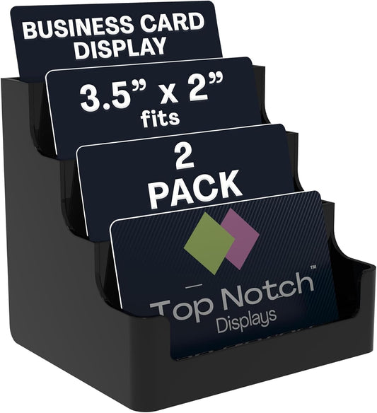 4 Tier Black Acrylic Business/Gift Card Holder, Fits standard-sized business cards or gift cards, For Use In Office, Retail, and Hospitality - Pack of 2