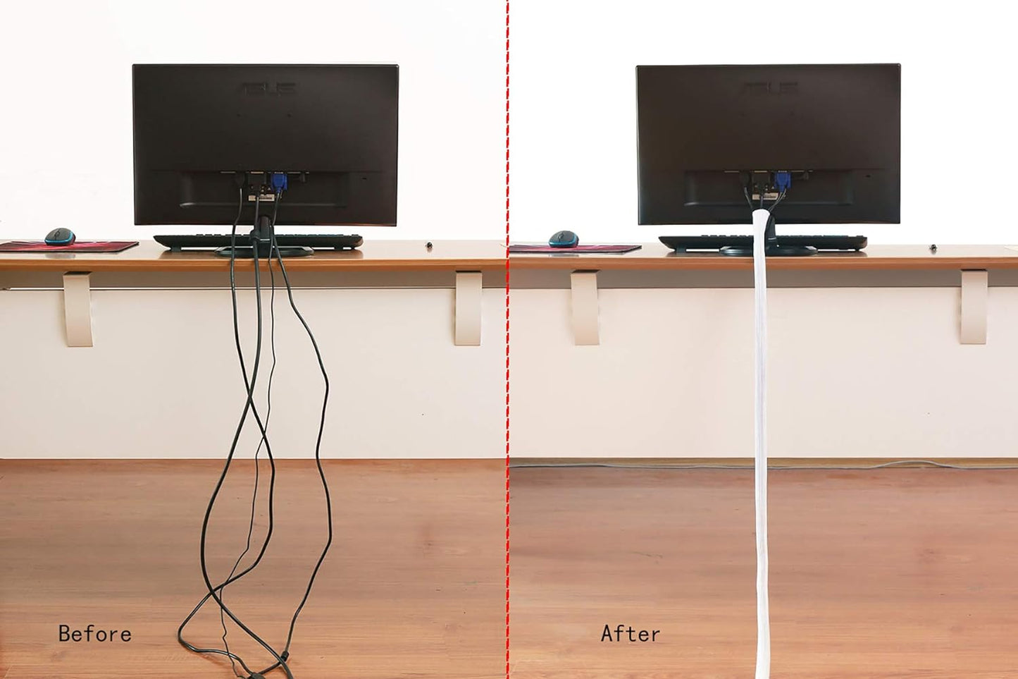 Alex Tech 10ft - 1 inch Cord Protector Wire Loom Tubing Cable Sleeve Split Sleeving for USB Cable Power Cord Audio Video Cable - Protect Cat from Chewing Cords - White