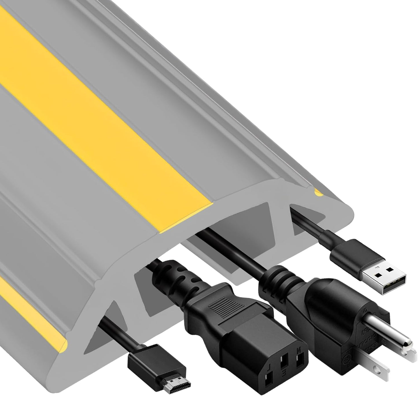 MYFAMIREA 6.5FT Floor Cord Cover Heavy Duty Cable Cover Protector 3 Channels Extension PVC Floor Wire Cover Outdoor Cord Hider Management Cord Cover for Wire on Floor for Home Office Outdoor, Grey