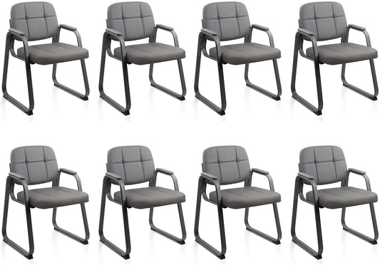 CLATINA Waiting Room Guest Chair with Bonded Leather Padded Arm Rest for Office Reception and Conference Desk Black with Sled Base Grey 8 Pack