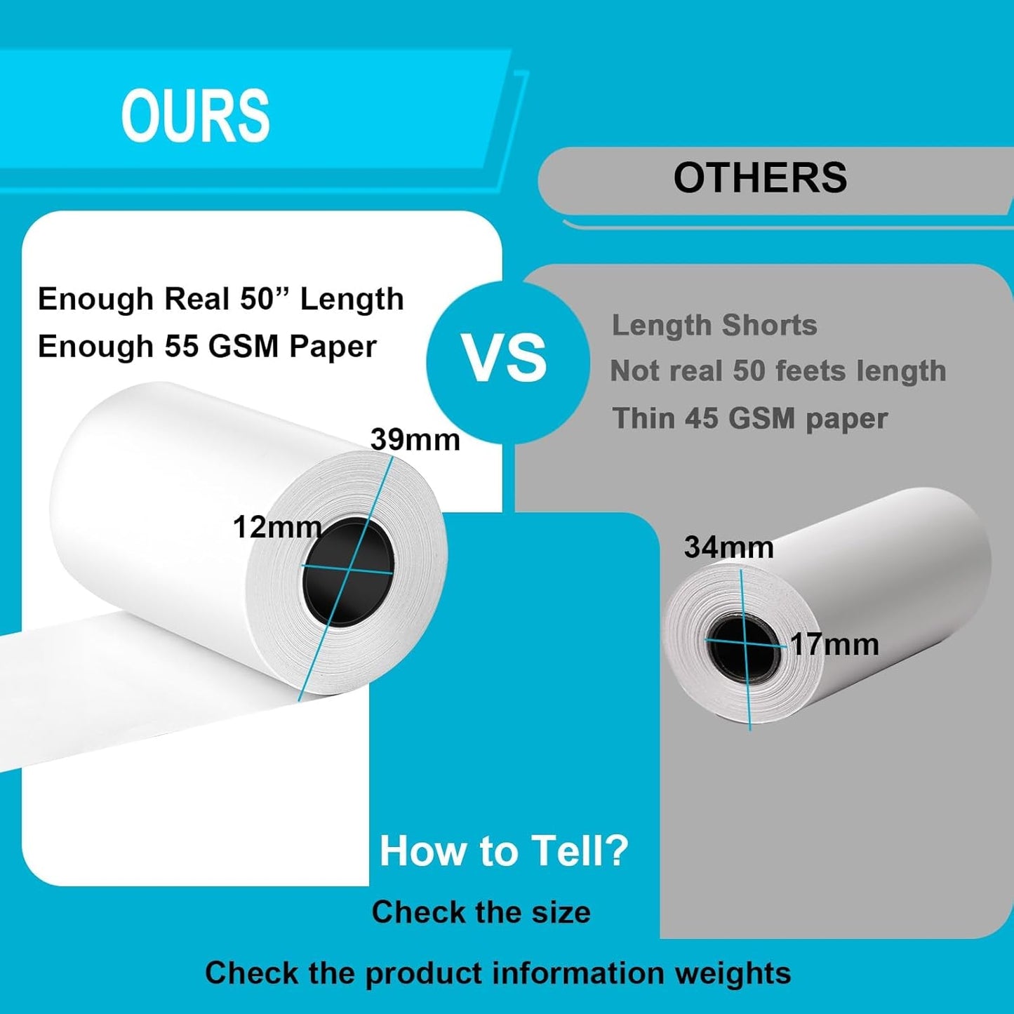 (50 Rolls) 2-1/4" x 50' Thermal Receipt Paper Rolls, BPA Free Thermal Paper Rolls 2.25 x 50 ft Cash Card Machine POS Cash Register Receipt, Thermal Printer Paper Credit Card Terminal, Square Terminal