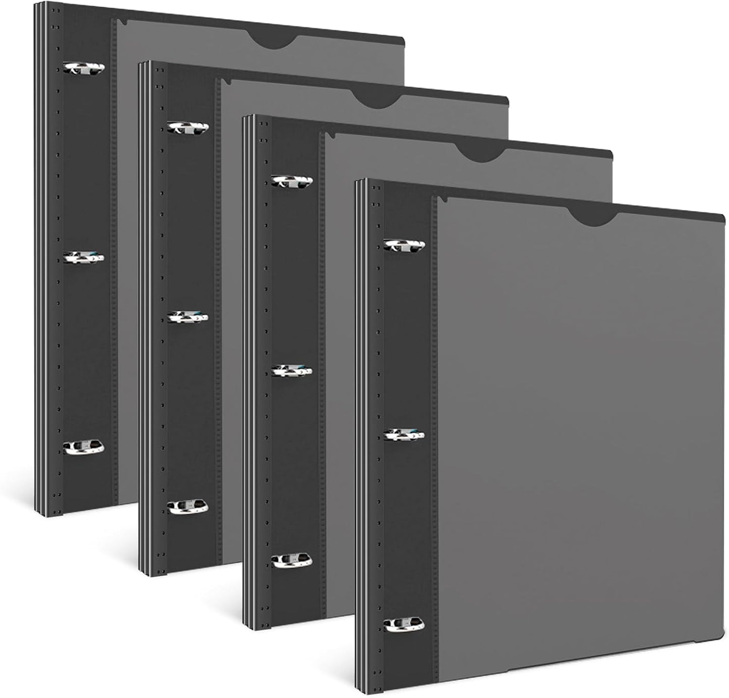 INFUN 1 Inch Telescoping 3 Ring Binder - 4PCS-Black, Flexible Binders with Customizable Front Cover and Clear Catalog Pocket,1 inch Binders 3 Ring, 225 Sheet Capacity