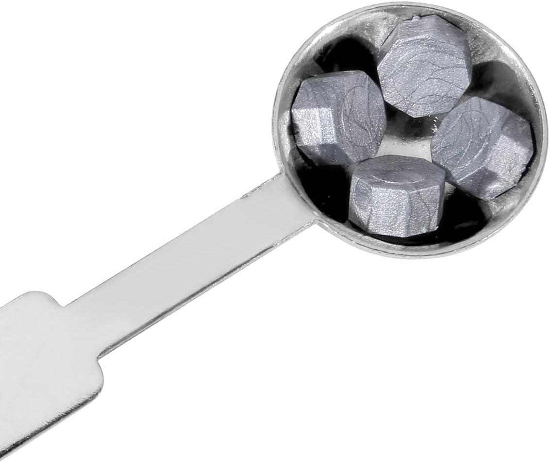 Silver Sealing Wax Beads, Yoption 300 Pieces Octagon Wax Seal Beads Kit with 2 Melting Spoon and 4 Candles for Seal Stamp (Silver)