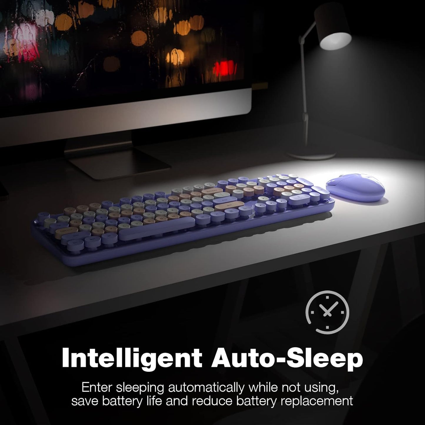 Wireless Keyboard and Mouse Combo, 104 Keys Full-Sized Typewriter Keyboards, 2.4 GHz USB Receiver Plug and Play, for Windows, PC, Laptop, Desktop (Purple Colorful)