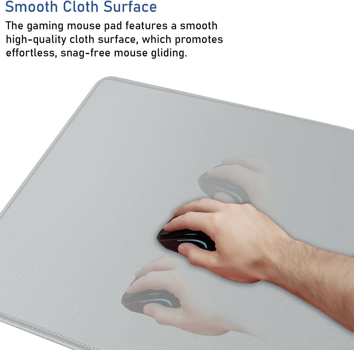 Large Gaming Mouse Pad with Stitched Edges, Durable Non-Slip Natural Rubber Base, Waterproof Computer Keyboard Pad Mat for Esports Pros/Gamer/Desktop/Office/Home - Grey