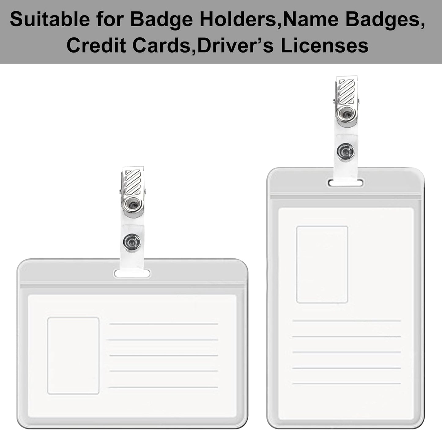 Happy Trees 200 Pcs Metal Badge Clips with Clear PVC Straps, ID Holder Clip for Badge Holders, Name Tags, ID Cards, Work Badges