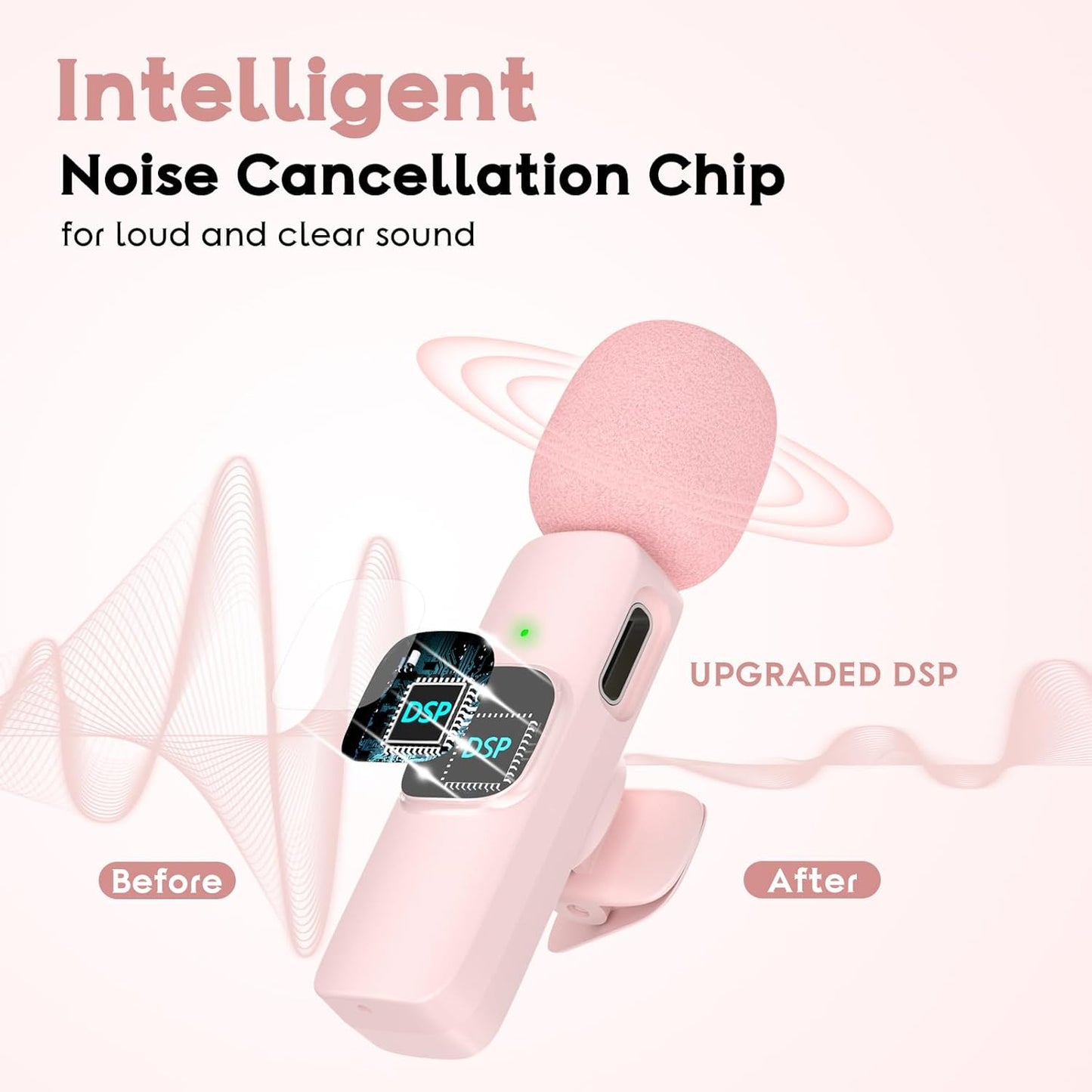 USB C Mini Wireless Lavalier Microphone for iPhone 15 16, iOS and Android Devices - Noise Reduction Lapel Mic for Recording, Clip Omni Lav Mic for Video Recording, Tiktok, Youtube, Vlog (Pink)