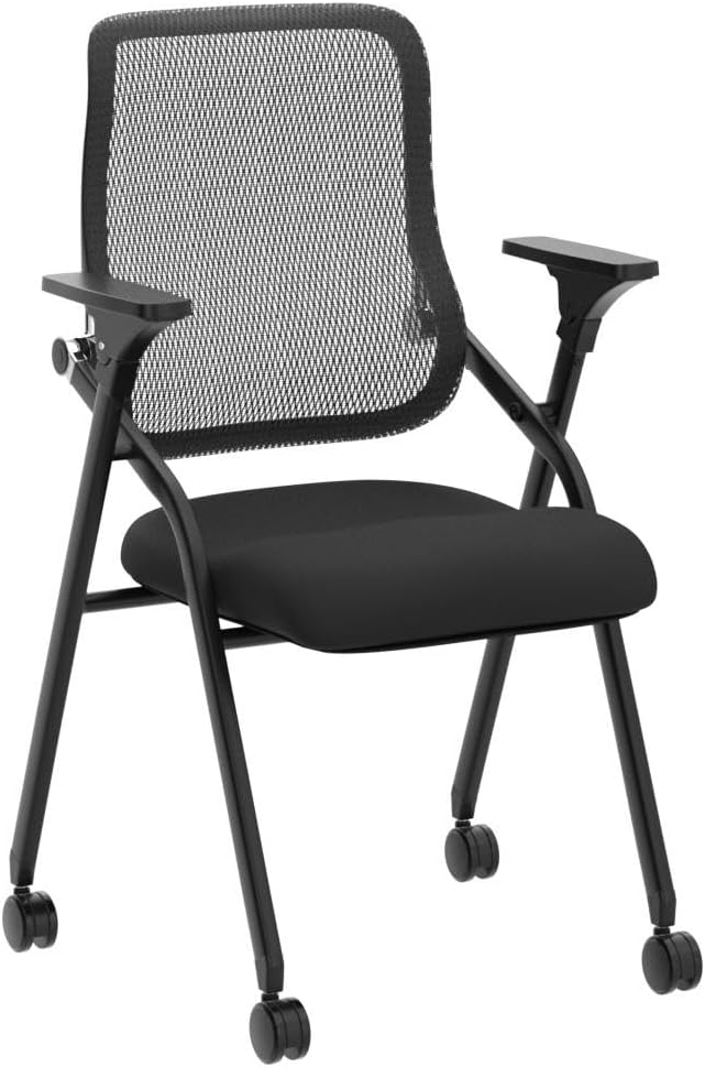 PRO, Stackable & Foldable Conference Room Chairs with 2X Thick Cushion, Lumbar Support, Armrest - Mesh Bouncing Back for Office Meeting, Conference, Training Room Chair 1 Pack