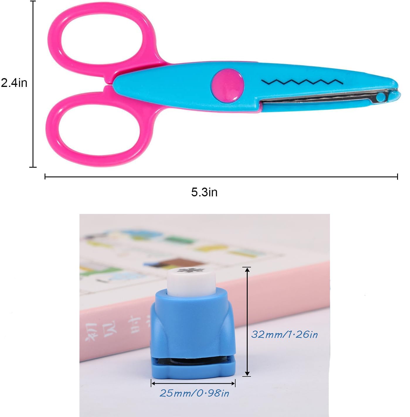 Craft Punch and Creative Scissors, 26pcs Craft Scissors Decorative Edge Set for Adults, 6 PCS Decorative Edge Scissors,20 Paper Punch for Scrapbooking, Crafts, DIY Photos Album