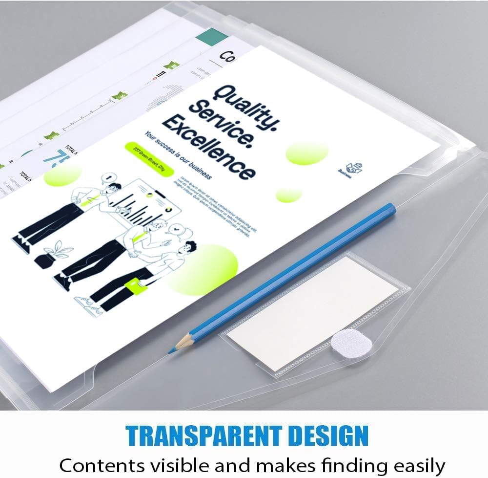 Sooez 5 Pack Plastic Envelopes Poly Envelopes, Clear Document Folders US Letter A4 Size File Envelopes with Label Pocket for School Home Work Office Organization, Clear