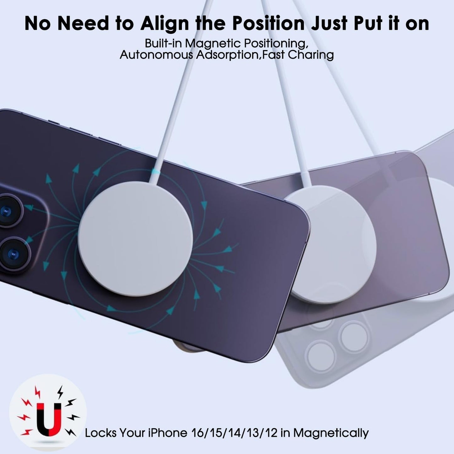 [Apple MFi Certified]10FT Magnetic Wireless Charger for iPhone 17 16,Apple Fast Mag-Safe Charger 15W Fast Wireless Charging Pad for iPhone 17/17 Air/17 Pro/17 Pro Max/16/15/14/13/12 Series,AirPods 3/2