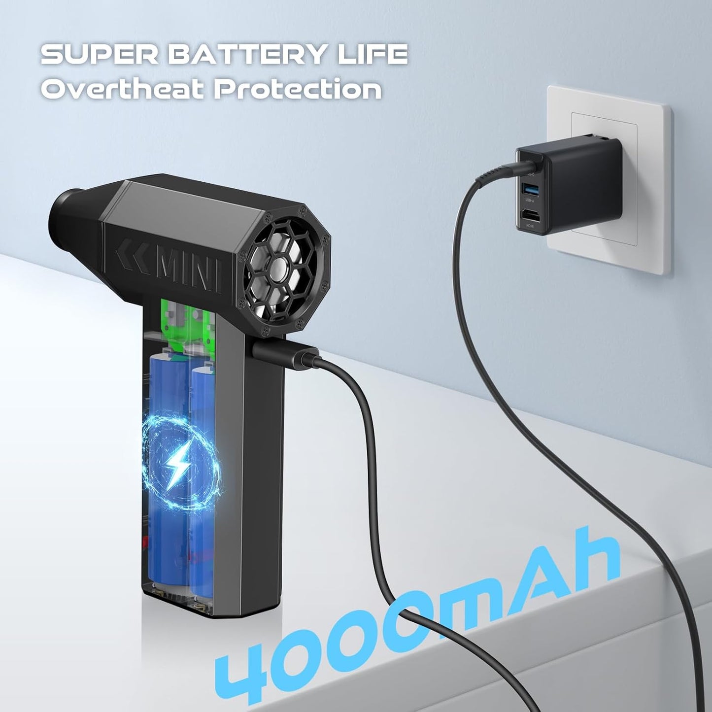 Electric Air Duster, 110000RPM Super Power Turbo Fan Cordless Air Duster, 3-Gear Adjustable Mini Blower with Fast Charging, Dust Blower for Computer, Keyboard, House, Outdoor and Car