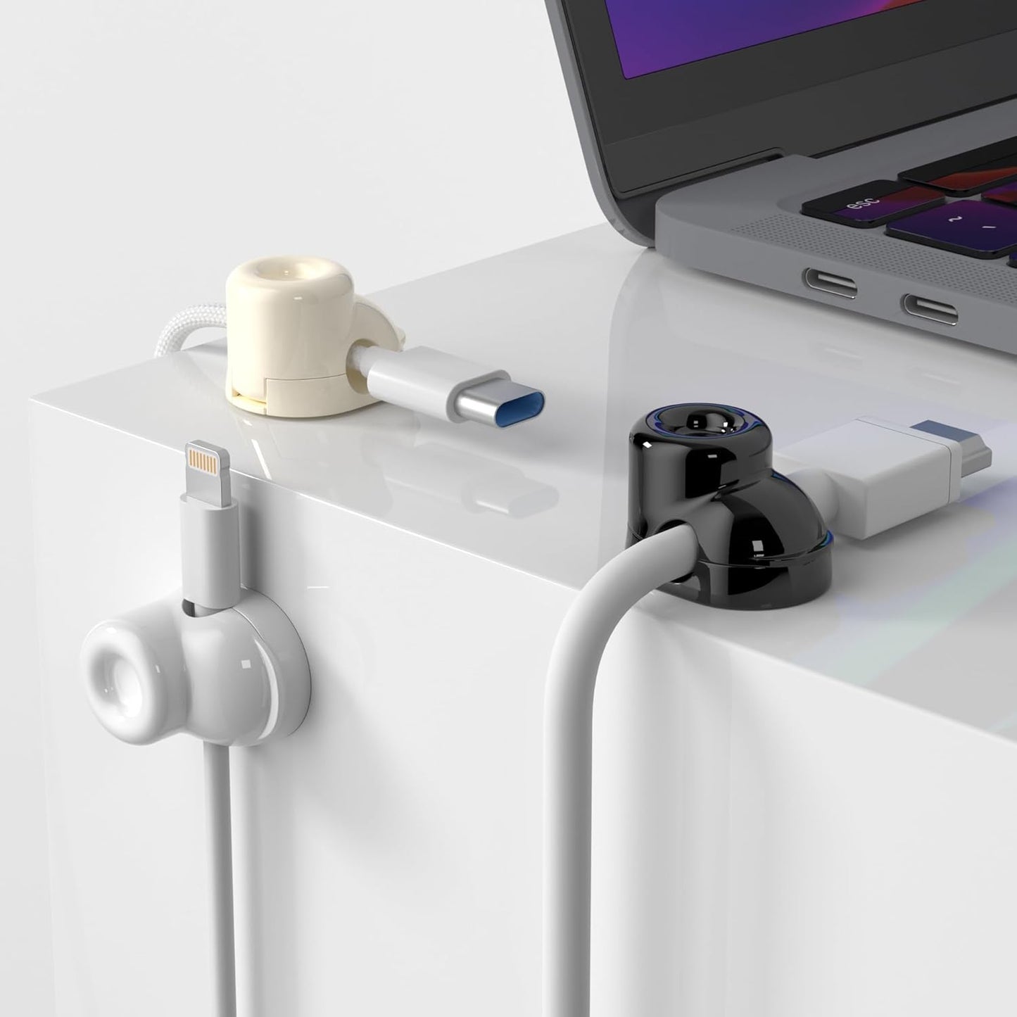 Magnetic Cable Clips, Adjustable Cord Holder Management, Adhesive Wire Keeper Organizer for Home Office Desk Phone PC Car Wall Desktop Nightstand Appliance (9-Pack White Shoes)