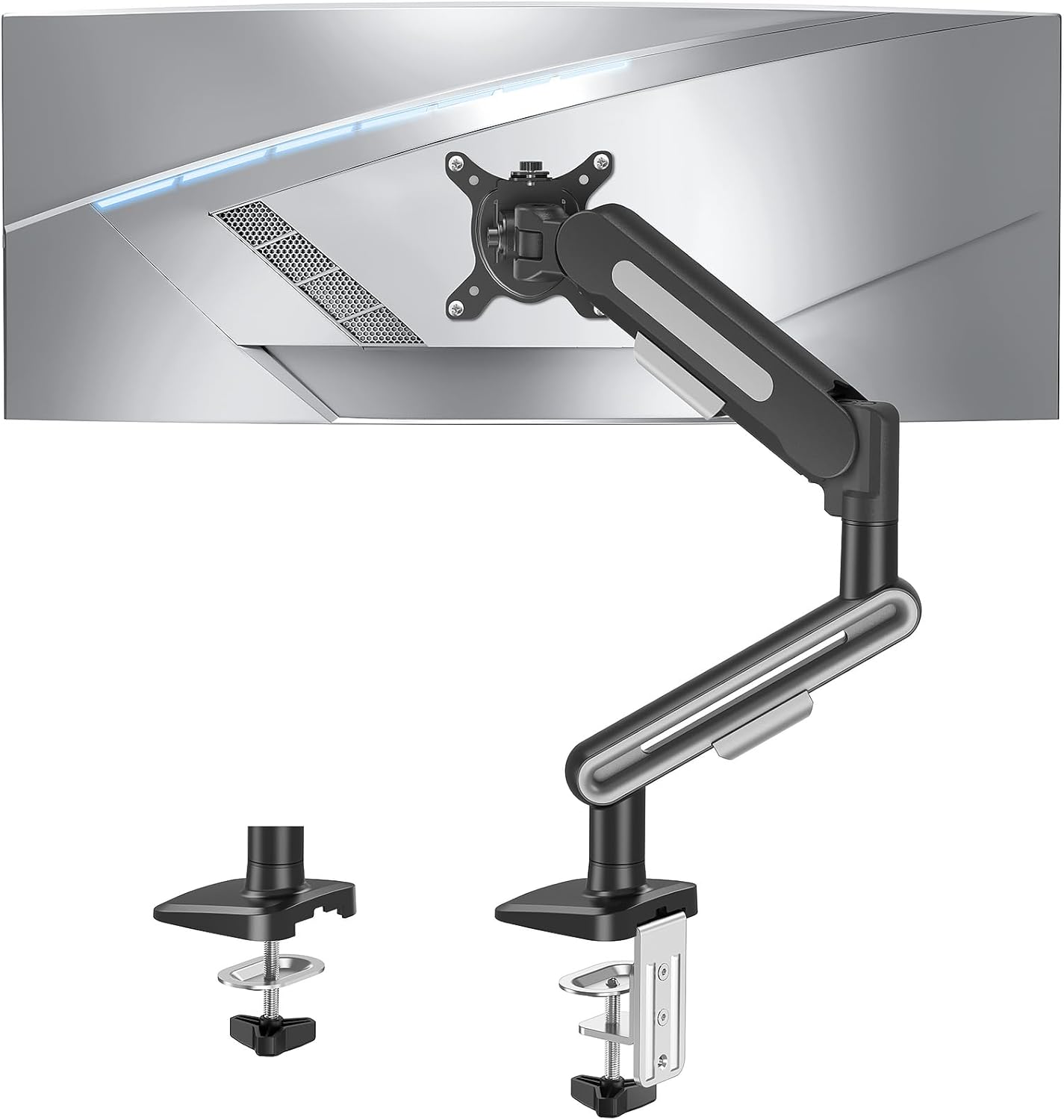 MOUNTUP Single Monitor Desk Mount for 4.4-26.5lbs, Heavy Duty Monitor Arm for 40 39 37 34 32 27inch, Full-Motion Monitors Stand, Height Adjustable Gas Spring Monitors Arm with C-Clamp＆Grommet Base