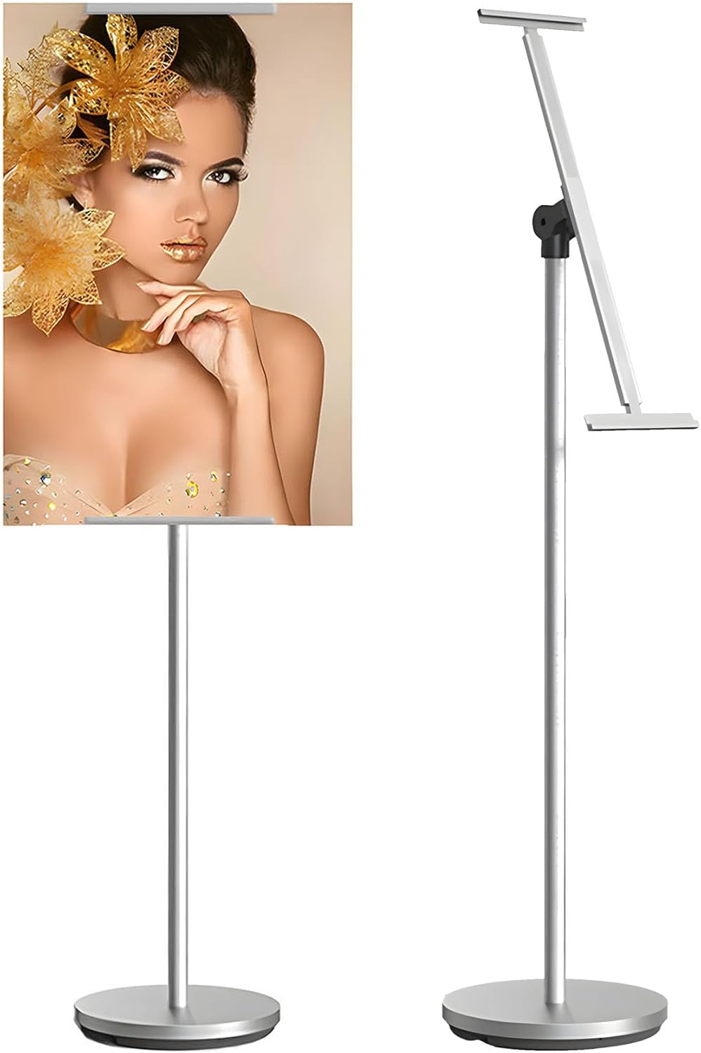 Heavy Duty Multi-angle Adjustable Metal Painting Easel Stand,Sign Holder Stand,Poster Stand with Round Base- Outdoor Floor Standing Indoor Display Holder(Silver)