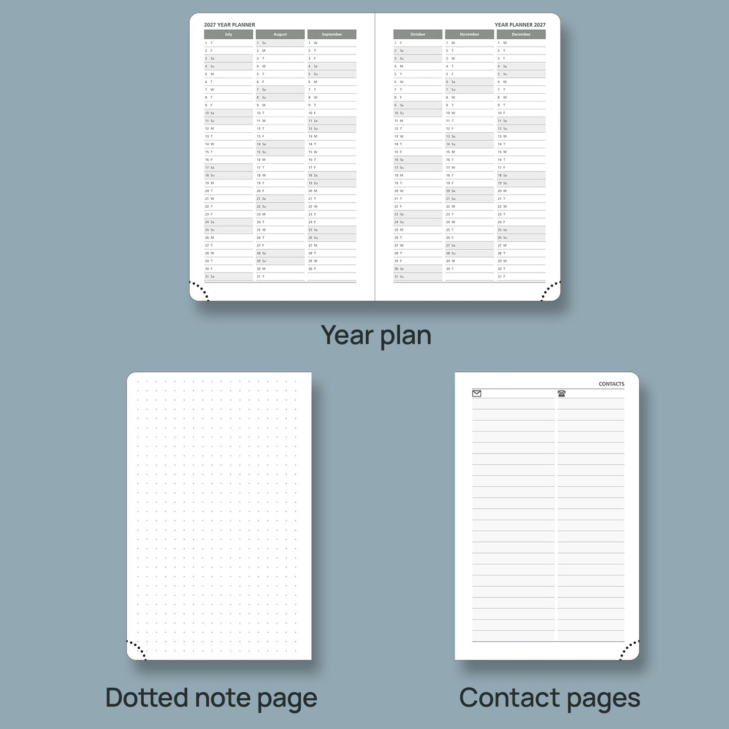 POPRUN 2026 Daily Planner One Page Per Day A6 Size Calendar (4.25" x 6.25") - 12 Months Hourly Appointment Book with Hardcover, Monthly Tabs, Pocket, Pen Holder - Haze Blue