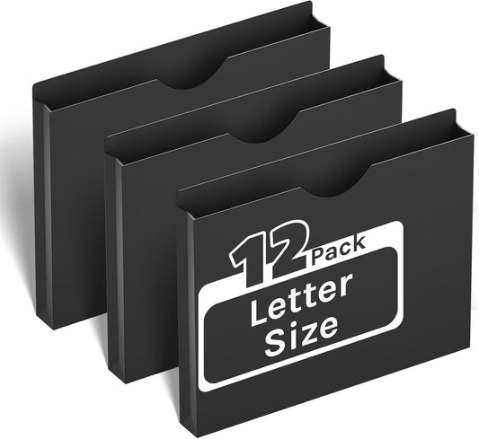 ANSOOK 1 Inch Plastic File Jackets, Manila File Folders Letter Size, Heavy Duty Expanding File Folders, Expansion Pocket, Reinforced Straight Cut Tab, 12 Pack, Black Folders for Office School Home