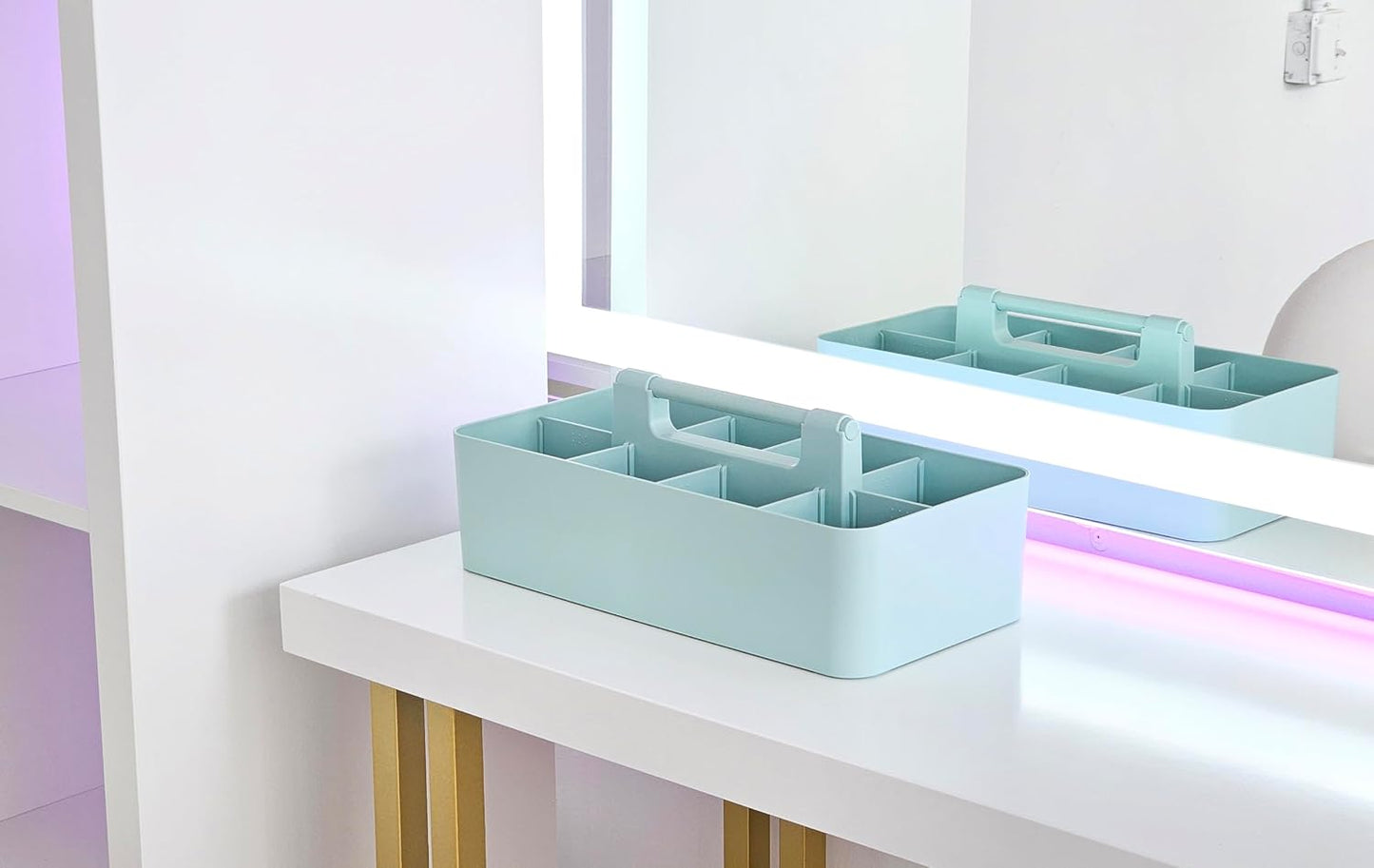 Portable Caddy Organizer - Stackable Plastic Caddy with Handle | Desk, Makeup, Dorm Caddy, Classroom Art Organizers (Made In Usa) (Mint/Ivory/Gray/Black)