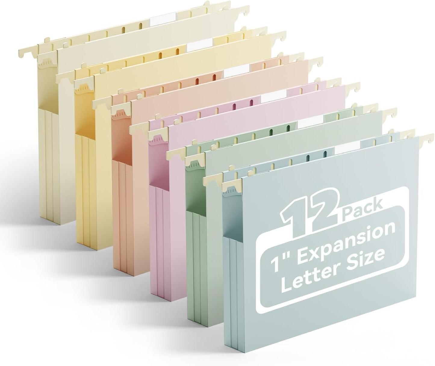 Ansook Plastic Hanging File Folders Letter Size,1" Expanding File Folder with Tabs,12 Pack File Cabinet Folders for Documents,Morandi Colored File Folders,Stay Organized for Home and Office Bulk File