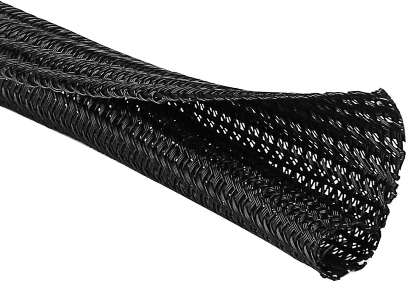 1/2"-10ft*2pcs Black/White Cable Sleeve - Protects Cords from Pets & Organizes Wires - Modern Style - Polyester Material - Flame Retardant - Easy to Use & Cut (Black, 10ft-1/2inch)