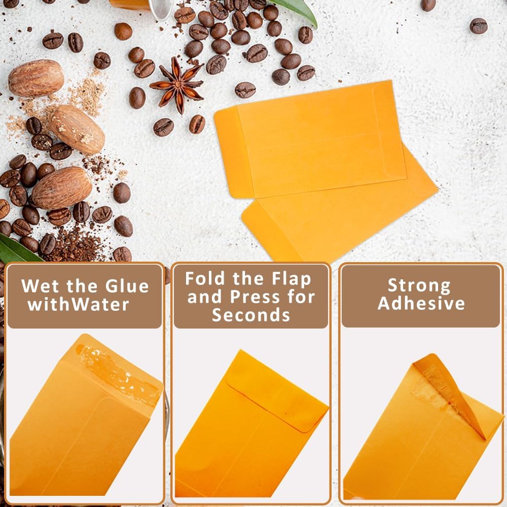 #1 1200 Pcs Small Coin Envelopes 2.25" x 3.5" with Gummed Flap, Yellow Kraft Mini Envelopes for Storing Keys, Stamps, Seeds, Tips and Small Items (1200)