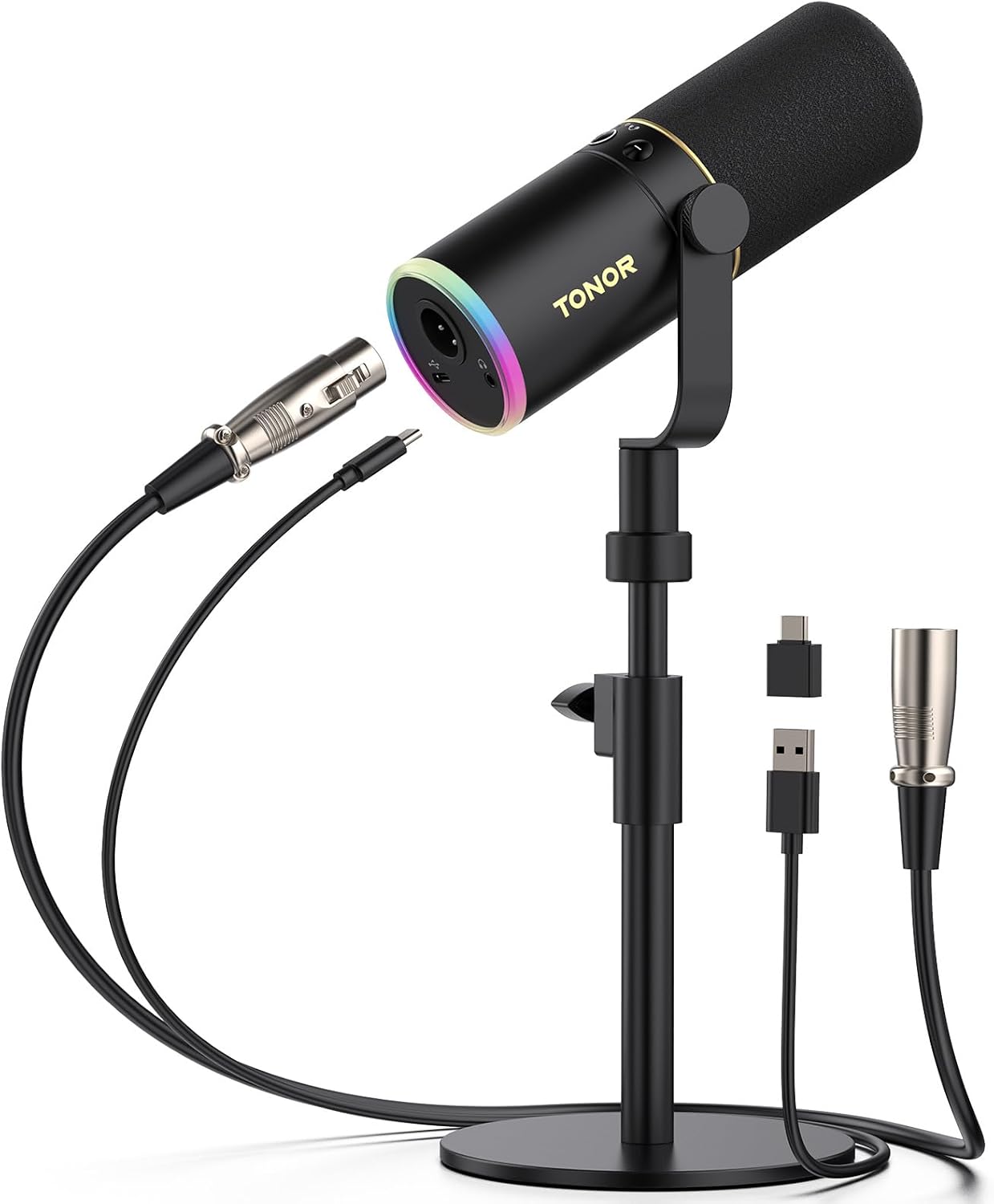 TONOR XLR/USB Gaming Mic, Dynamic Microphone for Podcast Recording Streaming with RGB Light, Mute Button, Headphones Jack, Monitoring, Desktop Stand, Metal Vocal Mic for PC Mac Android PS4/5 TD520S