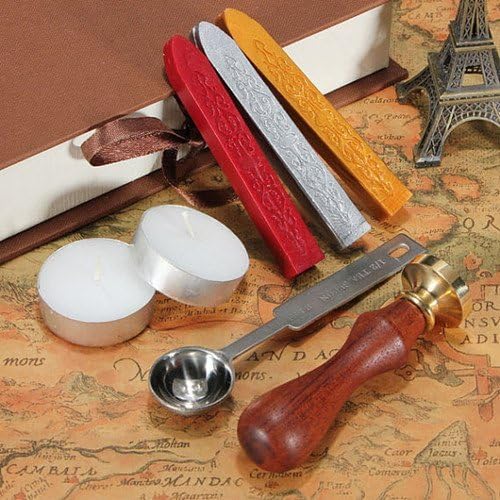 Vintage Alphabet Initial K Wax Seal Sealing Stamp Sealing Wax Sticks Spoon Wood Box Set Classical Old-fashioned Antique Alphabet Invitation Package Seal Wax Stamp Box Kit