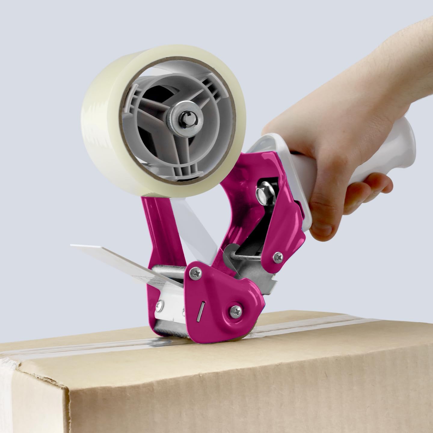 Heavy Duty Metal Frame Tape Gun - 3" Core with Special Ergonomic Handle - Packing Tape Dispenser with Premium Tempered Steel Blade for 2" Tape Rolls