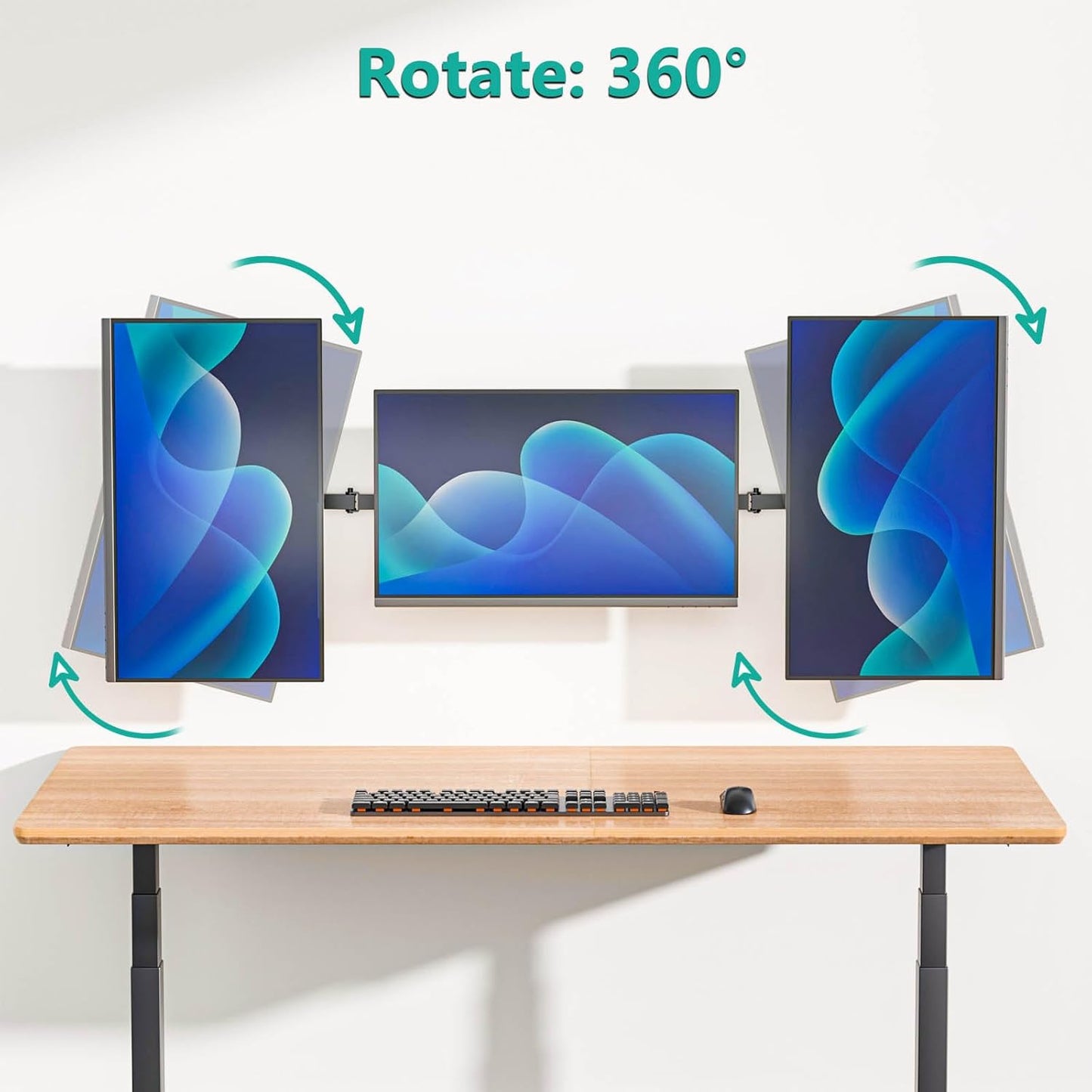 WALI Triple Monitor Wall Mount for 17 to 32 Inch, Computer Monitor Arm for 3 Screens, Swivel Tilt Wall Mount with Mounting Holes 75x75/100x100mm, Per Arm Holds Up to 15.4lbs (013ARM), Black