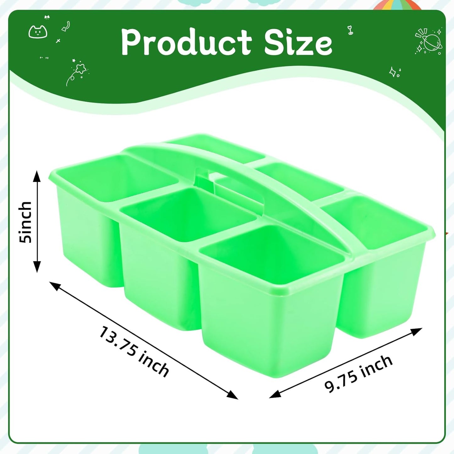 6 Equal Compartment Classroom Caddy, 12 Pack Small Caddy Organizer with Handle Rainbow Colors Plastic Classroom Table Caddies School Supply Organizer for Easy Storage(Rainbow Colors)
